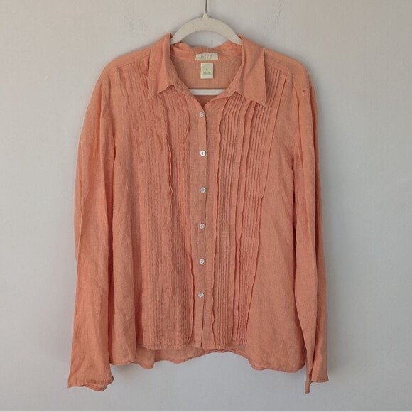 Sigrid Olsen 100% Linen Peach Lagenlook Button-Up Shirt - Picture 1 of 5